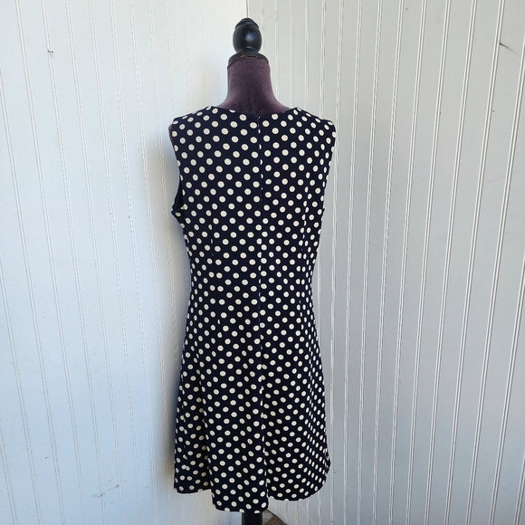 ILE NEW YORK Navy Blue Fit Flare A-Line Dress White Polka Dot Textured Stretc 10 - Picture 9 of 16